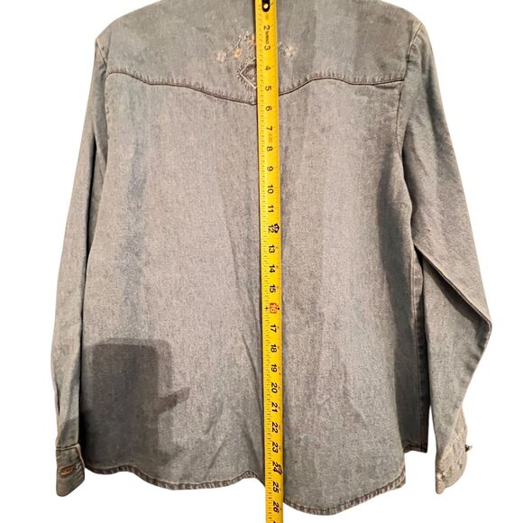 NWT Teddi Western Denim Pearl Button-Up Shirt Floral Embroidery Long Sleeves PS - Picture 12 of 14